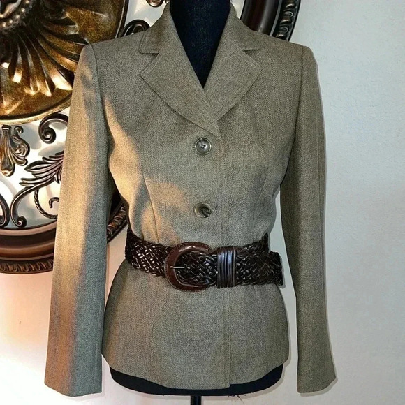 Le Suit Women’s Tan Tweed Blazer Jacket Size 6P - Picture 1 of 16